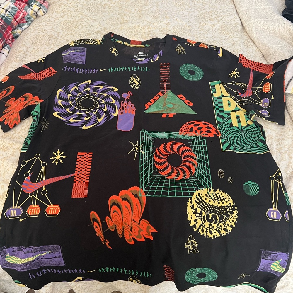 Nike Black Tee with Purple and Green Graphics